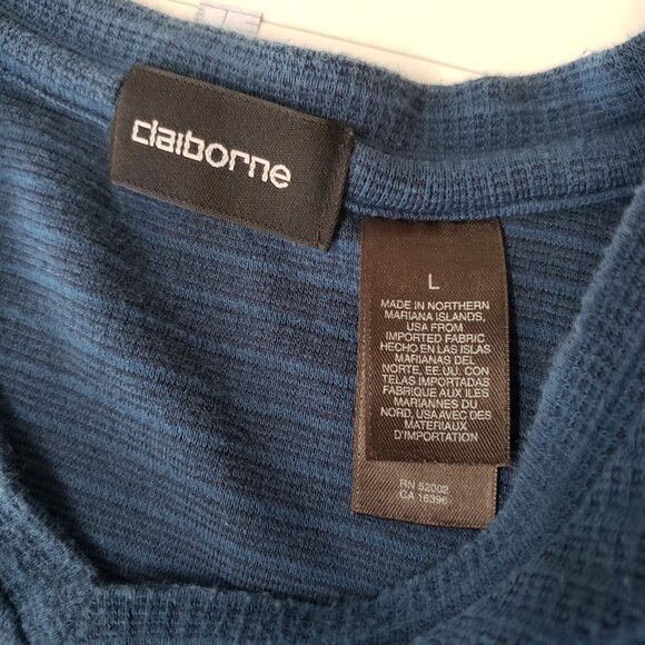Claiborne Mens Blue Long Sleeve V Neck Shirt Size L Comfortable Casual Basic - Picture 4 of 5